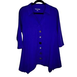 Soft Surroundings Dark Royal Blue Collared 3/4 Sleeves Button Up Tunic Blouse